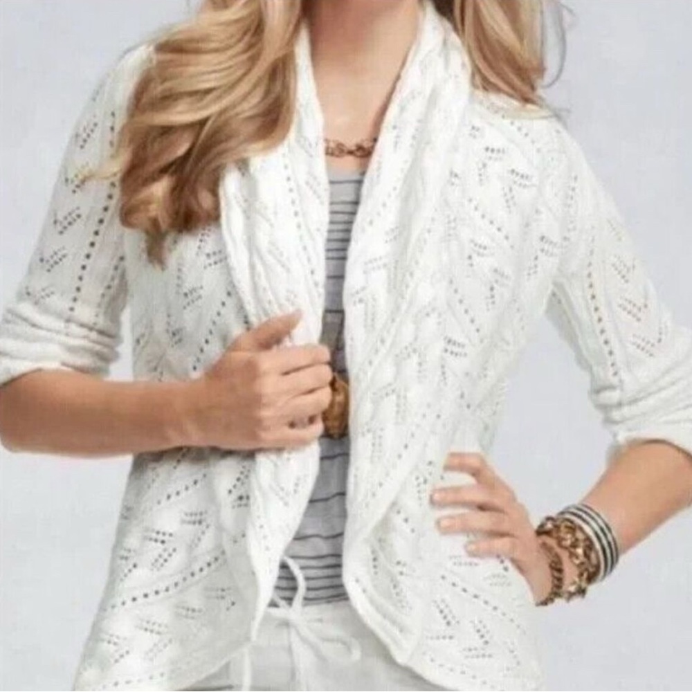 CAbi White Open-Front Cardigan
